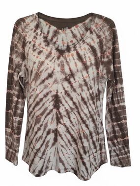 J Jill Tie-Dye Long Sleeve Scoop Neck Top - Brown/Cream EUC Women’s Size S